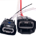 Set Of 2 Pigtail Connectors For Volvo And Ford Electric Power Steering Pumps EPS Wiring Harness Plug Kit Type 1 Factory Grade Replacement Connectors Compatible With 2005 To 2009 Volvo Models And Similar Ford EPS Units Durable Premium Quality shown close-up with wiring and seals visible.