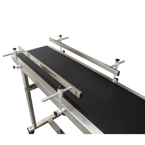 Electric PVC Belt Conveyor With Adjustable Speed For Desktop Use, Stainless Steel Body, Double Guardrails, 177x11.8 Inch