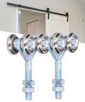 2 Pcs Door Roller Set With Double Wheel Pulley For Glass Barn Doors And Sliding Track Doors, 35mm Diameter, shown against a sliding door