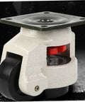 Beefed Up Leveling Casters Set, 4 Pack Universal Workbench Transport Wheels With 1100lb Load Capacity, Adjustable Feet For Industrial Equipment, Carts And Machinery, Aluminum Body, Non Slip Pads, Nylon Wheels, single caster angled view