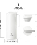 Real Deal Thermal Coffee Carafe Holds Fifty Ounces Advanced Vacuum Insulated Stainless Steel Beverage Dispenser smooth white finish with lid.