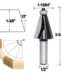 Six Piece Chamfer Router Bit Set Half Inch Shank Carbide Two Flute Bevel Bits For Edge Shaping And Miter Joints Angled Chamfer Cutters 15 Degrees