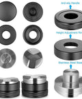 Components of 53mm Adjustable Coffee Distributor And Espresso Leveler For 54mm Breville Portafilters with stainless steel base.