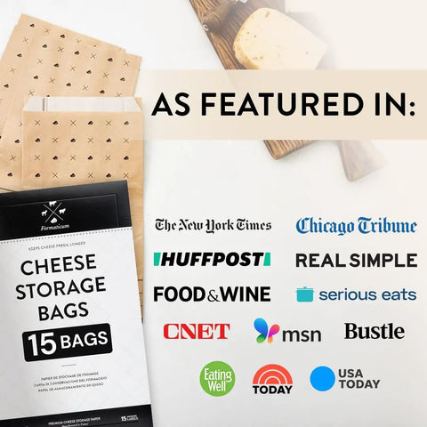 Porous Cheese Storage Bags 15 Pack 6.25 X 11 Inches Wax Paper Wrapping Bags For Brie Camembert Manchego And Charcuterie, featured in publications.