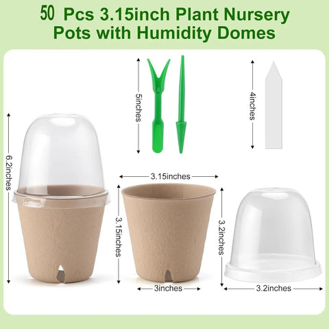 50 Pack Peat Pots Seed Starter Kit With Humidity Domes Plant Labels And Transplant Tools For Easy Germination.