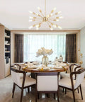 Dope Brushed Brass Sputnik Pendant With 18 Lights Mid Century Modern Chandelier For Living Room Dining Room Kitchen Or Bar Gold Starburst Ceiling Light Fixture That Elevates Any Space in elegant dining room setting