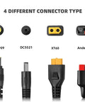 4 In 1 Solar Connector Kit With DC7909 DC5521 Anderson And XT60 Adapters for Solar Panels shown with type labels