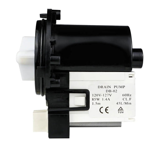 Side view of Washer Drain Pump Water Motor Assembly Replacement Part For Samsung Maytag Kenmore, compact durable design.