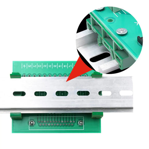 Durable Plastic DIN Rail Mounting Adapter Kit 10 Sets For 35mm Rails with circuit board mount brackets installed on panel.