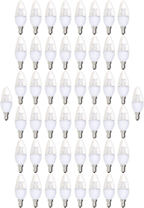 50 Pack LED Candelabra Bulbs Warm White, Energy Star Rated, Contractor Ready Quick Install, Uses Less Power Than 40W Incandescent