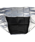 Silver 420D Oxford Telescope Cover 100x75 cm for outdoor use with reflective heat defense, black interior visible.