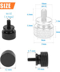 Ten Piece Pack Of 6-32 Thread Black Anodized Aluminum Thumb Screws With A Slick Finger Grip Design Great For Computer Cases Hard Drives And Psu Brackets Built Tough For No Sweat Assemblies Always, displayed with size dimensions.