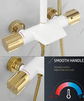 UBNMIUBV Shower System with Shower Head double handle controls for hot and cold water, in gold and white finish.