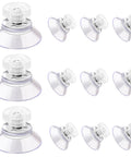 12 Pack Mini Suction Cups 1 Inch Clear PVC With M5 Screw Thread Hella Strong Non Slip Mounts For Bathroom Wall Mirror Car Shade Holder Tough Grip Organizer Rack System arranged in two rows.