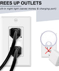 Slick White Decora Outlet With Night Light 6 Pack 15 Amp Tamper Resistant Wall Insert showing black plugs, built-in night light feature.