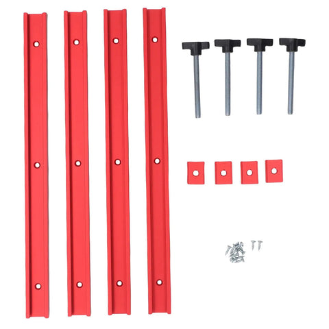 Heavy Duty Aluminum T Slot Rail And Slider Set With Double Groove Profile, Pre-Drilled Mounting Holes For Woodworking Projects including hardware components.
