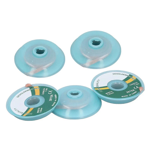 Five Pack Desoldering Wick Solder Braid For PCB And Keyboard Resoldering, 3 mm Width Copper Braiding, 1.5 m Length