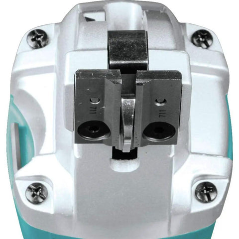Close-up of Hardcore 18 Volt Cordless Straight Shear cutting head for precision metal cutting, ideal for steel and duct seams.