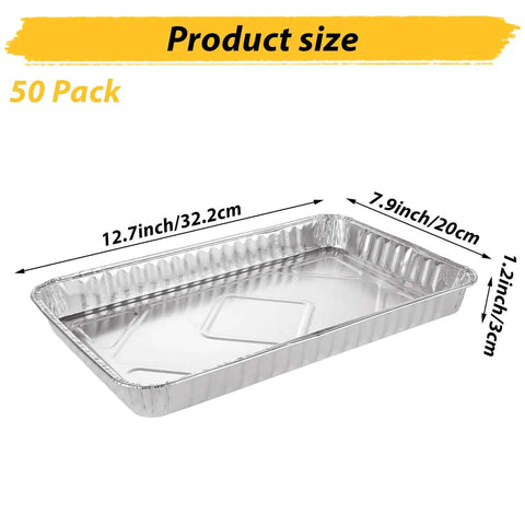 50 Pack Half Size Aluminum Pans Disposable Cookie Sheets Nonstick Baking Trays Foil Pans Shallow Sheet Pans 12.7 By 7.9 Inches