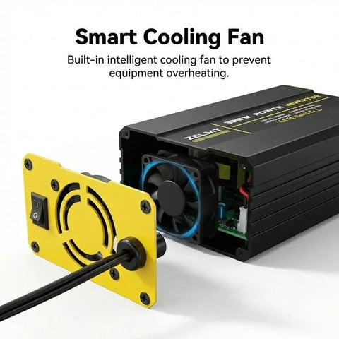 Road Trip Ready 300 Watt Car Power Inverter With Dual AC Outlets And Fast USB Ports Highway Cruising DC To AC Converter cooling fan details.