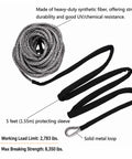 Upgrade Your Winch With Three Sixteenth Inch By Fifty Foot Gray Synthetic Winch Rope Made From Ultra High Molecular Weight Polyethylene, Minimal Stretch, Non Rotation, UV And Chemical Resistant, Aluminum Hawse Fairlead Compatible coiled rope with metal loop