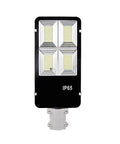 All Weather Solar Wall Lamp With Dusk To Dawn Sensor And Remote Control throwing bright LED security beam, IP65 rated for durability.