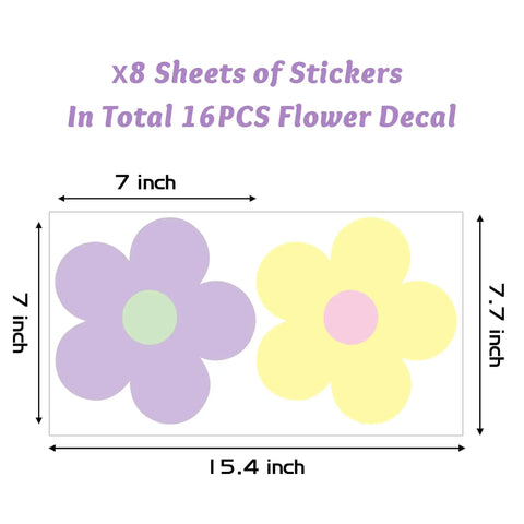Diagram showing Spring Flower Wall Stickers Set With 16 Pastel Danish Aesthetic Floral Decals, featuring two flower designs.