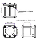 Rock Solid Aluminum Alloy Router Table Insert Plate With Heavy Duty Lift Kit For 64 To 65 Mm Machines Featuring detailed diagram with dimensions and lifting range.
