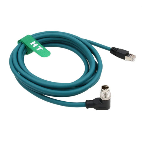 M12 X Code Ethernet Cable 8 Pin To RJ45 CAT7e Right Angle 90 Degree 1m for Cognex Keyence Basler Vision Camera Sensor PLC Router