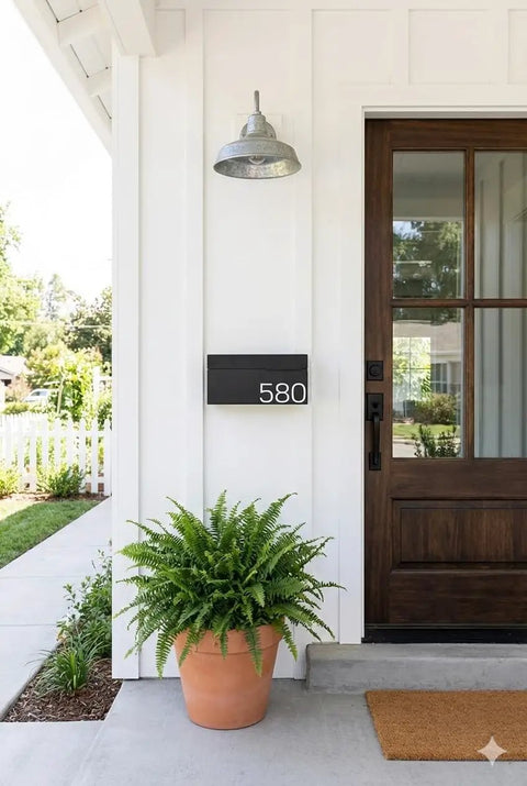 Modern Wall Mounted Mailbox Black For Home Outdoor Use With Rust Resistant Steel Build Sleek Mailbox Design near front door with plant
