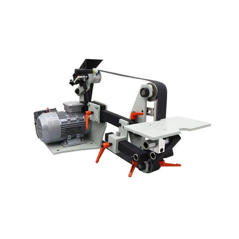 Heavy Duty 72X2 Inch Industrial Belt Sander Machine With Variable Speed For Knife Sharpening Rust Removal And Metal Polish, side view.