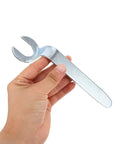 Top Shelf Heavy Duty Steel Fire Sprinkler Wrench For Recessed Heads held in hand, showing metallic finish and ergonomic design.