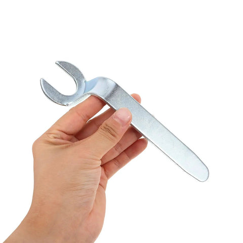 Heavy Duty Pro Fire Sprinkler Head Removal Wrench Two Piece Kit Steel Installation Tool For Concealed And Standard Commercial Jobs With Thread Cap And No Hassle Grips held in hand.