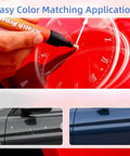 Using 2 Pack Car Scratch Removal Pen And Auto Paint Repair Brush Kit For All Colors Clear Finish Touch Up Paint on red car