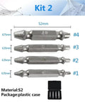 Kit 2 S2 stripped screw extractor bits set, 52mm, #1-#4, in plastic case for damaged bolt removal
