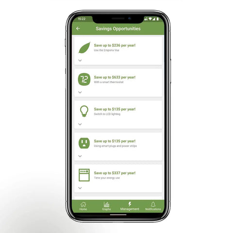 Smart Home Energy Monitor With Eight 50A Circuit Level Sensors For Real Time Power Readouts, app savings screen