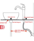 Diagram showing installation details for USZWBY Vessel Sinks Bathroom Sink, highlighting drain and faucet hole specifications.