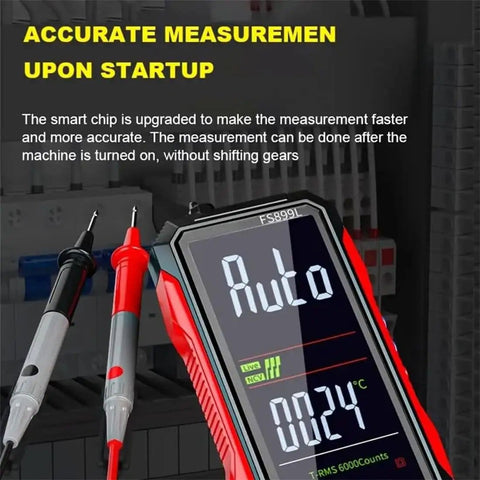 USB Rechargeable Digital Multimeter With Auto Display showing temperature readout in front of control panel.
