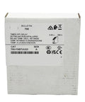 Box of Industrial Timing Relay DPDT Off Delay 24 To 48 V DC And 24 To 240 V AC showing product label and specifications.
