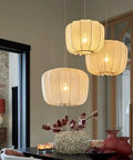 Nordic Apartment Pendant Light Cozy Handmade White Fabric Lantern Ceiling Hanging Lamp Minimalist Chandelier Imitation Silk Lampshade Modern Hanging Light With E26 Base For Dining Room Kitchen Cafe Restaurant
