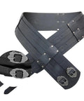 Mens Legit Genuine Leather Viking Belt With Adjustable Corset Lacing And Wide Steampunk Waist Strap For Badass Medieval Cosplay Costumes and Pro Photo Shoots, detailed black PU leather with ornate buckles.