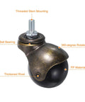 Two Inch Ball Caster Wheels With 360 Degree Swivel Rotation Heavy Duty Plastic Build for carts, showing threaded stem and black ball design.