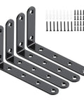 Heavy Duty L Brackets And Corner Braces 5 X 3 Inch Solid Steel 4 Pack with black rust proof coating and screws.