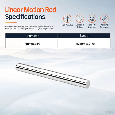 Hot Deal On 2pcs High Performance 8mm X 150mm Linear Motion Rods Shaft Guide Rails For Smooth Precision CNC Projects With Chrome Plating, showing specifications.