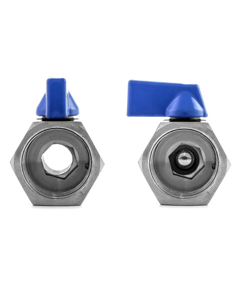 Front view of 2 Pack Mini Ball Valves Three Quarter Inch Female And Male Stainless Steel 304 Shut Off Valves With Double Seal System