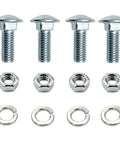 7/16 Carriage Bolts Kit Set Of 4 Capped Round Head Bumper Bolts For Ford Cars And Trucks 7/16-14 X 1-1/4 Inch Heavy Duty Steel With Zinc Coating Front And Rear Bumper Replacement Fasteners displayed with nuts and washers.