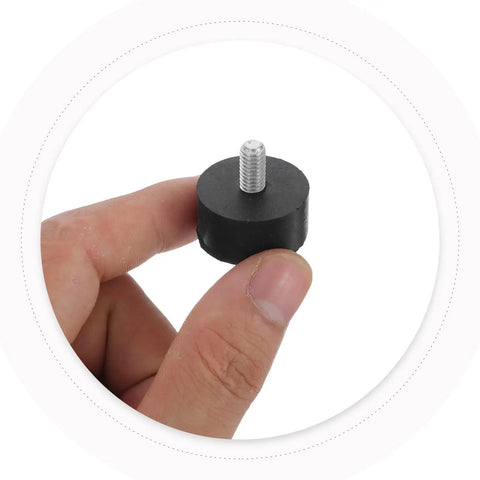 8 Piece Adjustable M6 Screw In Rubber Furniture Leveling Feet With No Slip Anti Vibration Dampening For Tables And Chairs In Bedrooms And Living Rooms black rubber foot with M6 screw shown held by hand