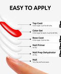 Vegan Cruelty Free Soak Off Gel Nail Polish For UV LED Nail Art 8ml Color 1003, application steps with layers and product bottles