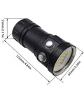 Beast Mode Bright 18000 Lumen Diving Flashlight Waterproof To 100 Meters LED Submersible Torch with size dimensions