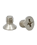 Top Notch 100 PK M3 X 4mm Phillips Flat Head Machine Screws Nickel Plated Carbon Steel Countersunk showing two screws.
